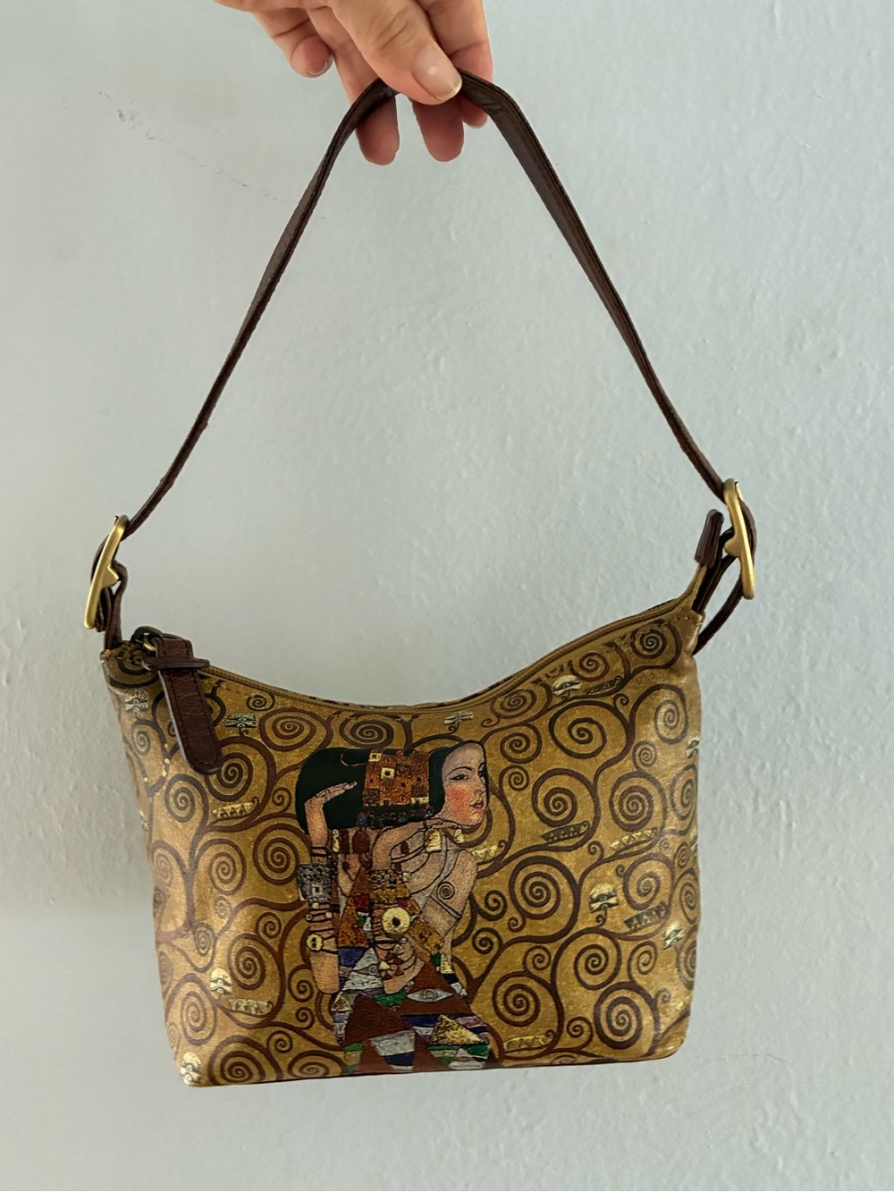ICON Gold and Brown Gustav Klimt Print Shoulder Bag